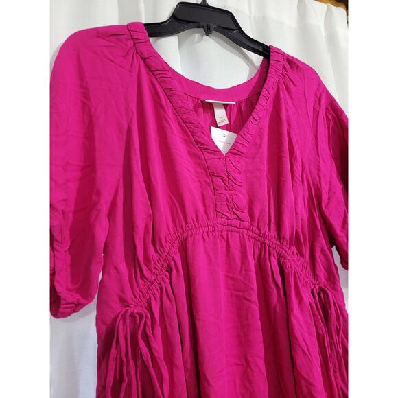 Womens XL Elbow Sleeve Cinch Waist Woven Maternity Dress, Rose Topiary by Ingrid - Picture 4 of 8